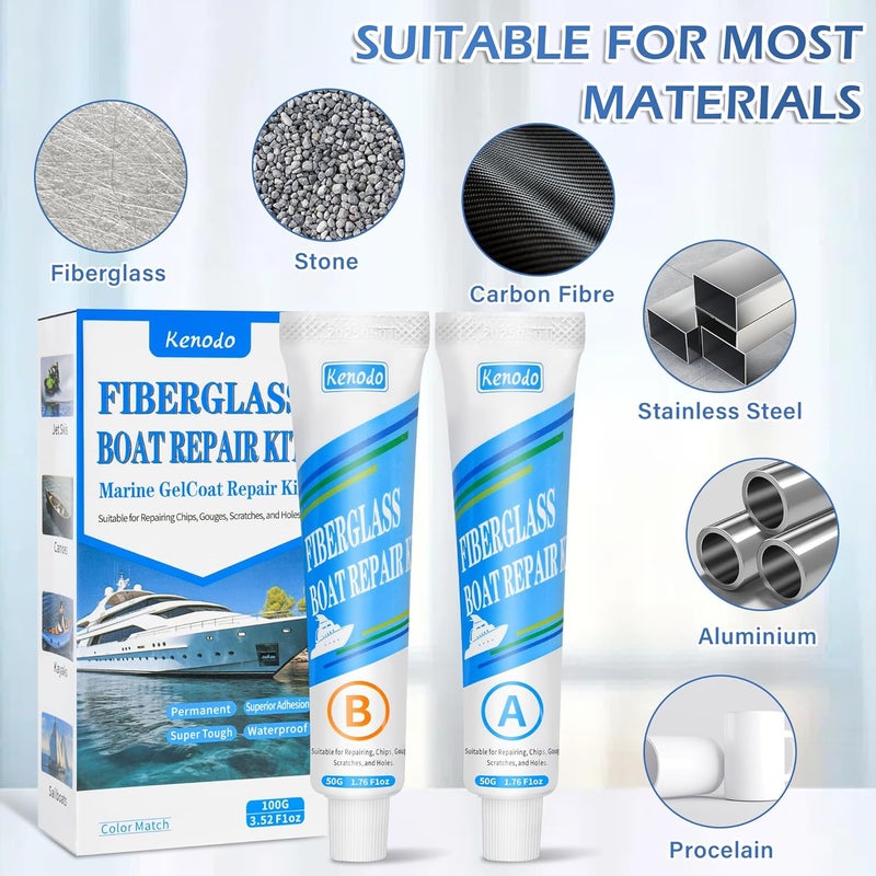 VerdeVilla Marine Fiberglass Repair Kit for Boats, Gel Coat Kepair kit for Boats, Epoxy Filler for Repairs Cracks, Scratches, Debris, Holes, Gaps, Suitable for Fiberglass, Acrylic, Porcelain 100g-1.76oz - Image 4